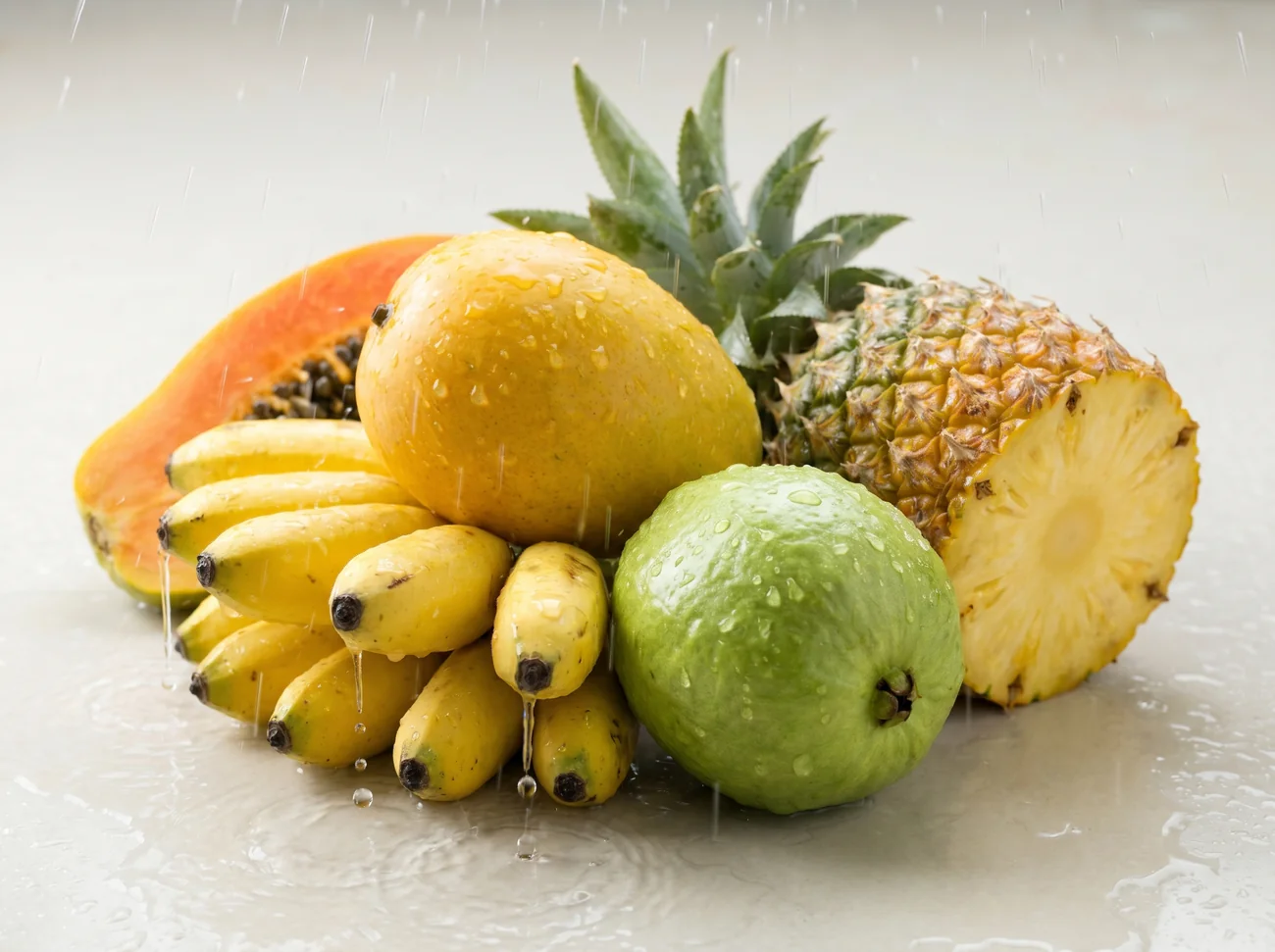Fresh South Indian fruits — mango, banana, jackfruit